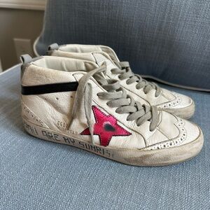 Golden Goose White Sneakers with Pink Star
